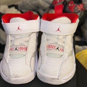 Kids White and Red Jordan Shoes
